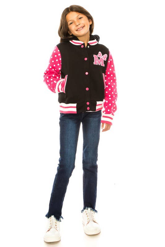 Unik – wholesale Varsity- och baseballjackor – Dam – Flickors Prickiga Varsity Fleece Huvtröja Jacka 2-47