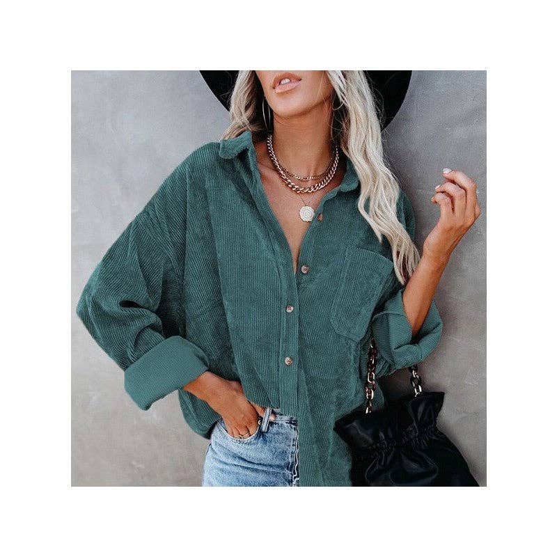 FurDecoration - Wholesale Jacket - Women's - Corduroy Lapel Jacket - Solid Color Casual Outerwear11