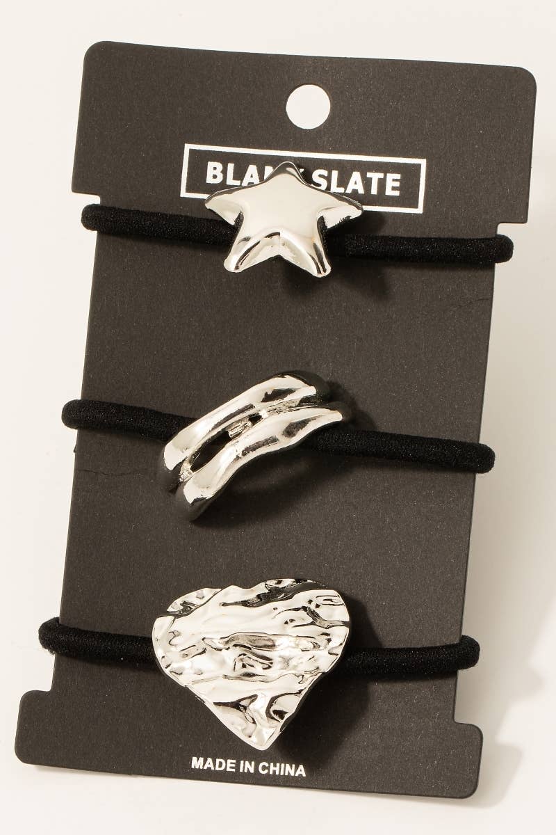 Collections by Fame Accessories - Wholesale Hair Tie - Mixed Metallic Shapes Hair Tie Set3