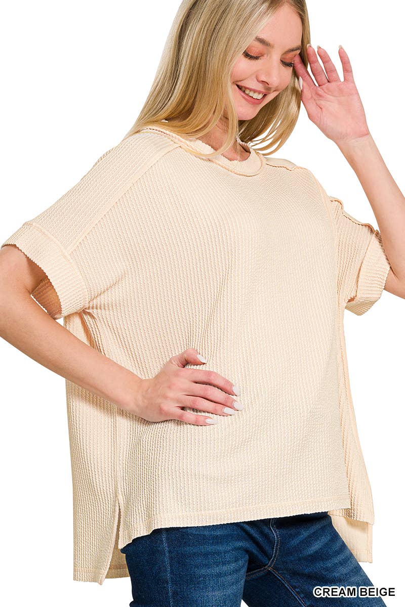 42POPS – wholesale Stickad topp - Dam – .Corded Rib Kortärmad Topp med Rå Kant17