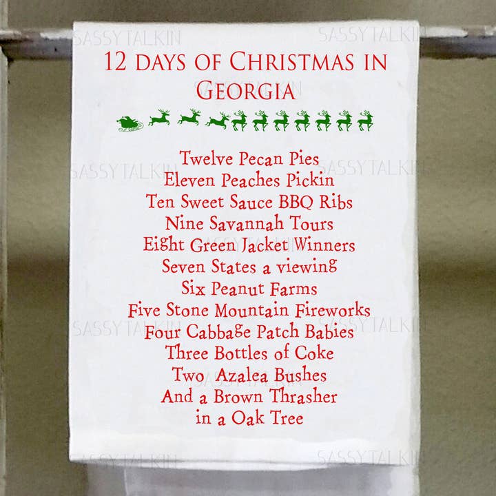 Sassy Talkin – wholesale Tea towel – Dish Towel, Christmas, 12 Days of Christmas Georgia