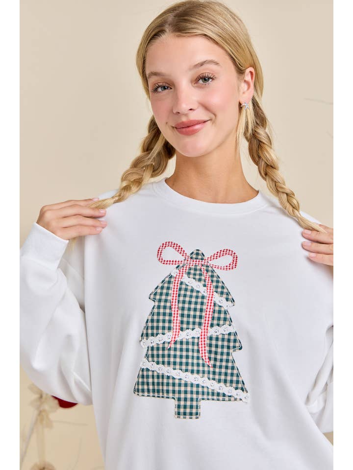 WHITE Holiday Plaid Tree Sweatshirt – Festive Cozy Knit for wholesale on Faire