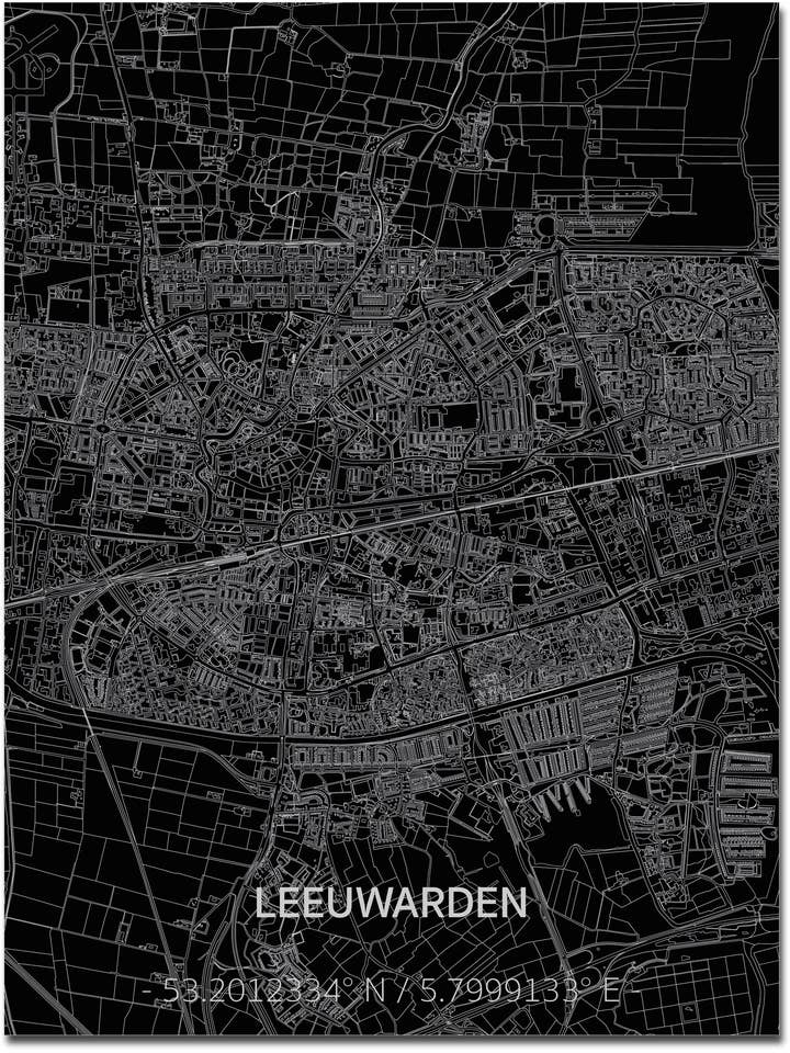 Citymap Leeuwarden | Wanddekoration aus Aluminium für den Großhandel von Brandthout.