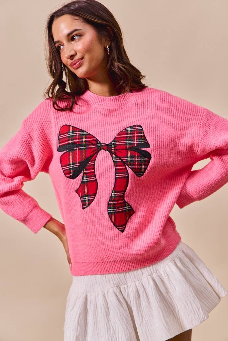 IVE - Wholesale Knit Sweater - Women's - Checker Plaid Ribbon Christmas Holiday Sweater Top14
