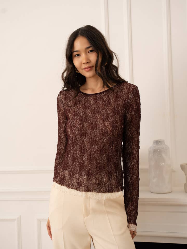 2-in-1 Two-Tone Lace T-Shirt - CK08353 for wholesale by CHOKLATE PARIS