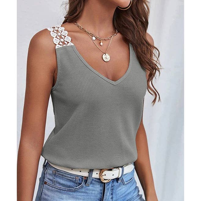 Sweetkama - Wholesale T-Shirt - Women's - Solid Color Sleeveless V-Neck Ladies T-Shirt YC230528