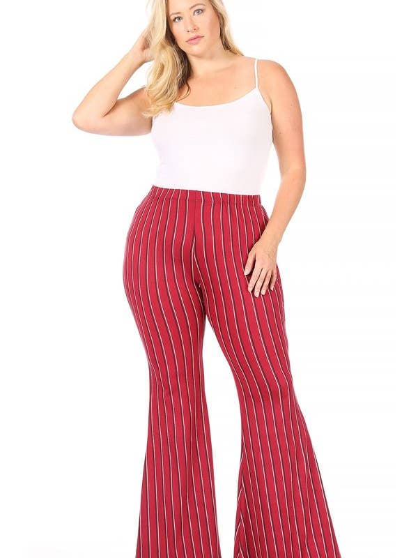 Plus randig brett ben flare byxa för wholesale av VIBE Apparel Co