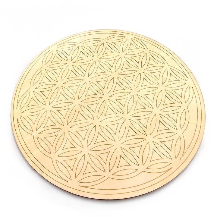 Shamans Crystal - Wholesale Crystal Grid - Crystal Grid Plates Round In Wood, 20cm Wide, Flower of Life11