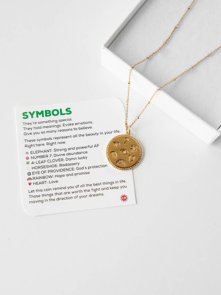 LUX: SYMBOLS | Gold ball chain necklace w/CZ coin pendant for wholesale by CHEEKYBOOM