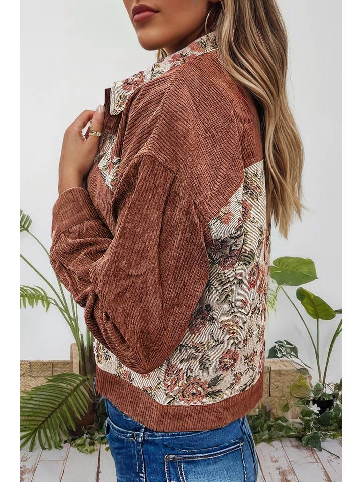 66DISCO - Wholesale Shirt Jacket/Shacket - Women's - Western Ribbed Floral Patchwork Shirt Style Jacket (S-4X)4
