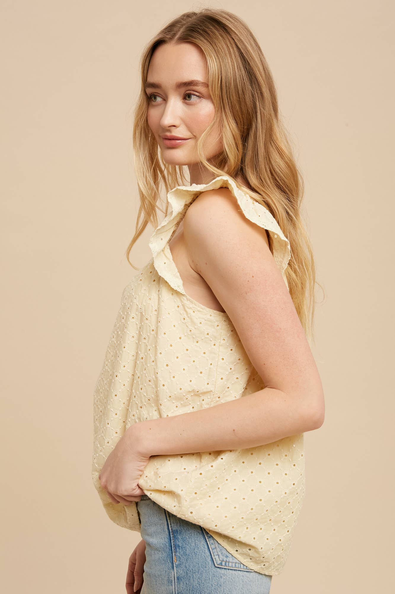 In Loom - Wholesale Blouse - Women's - EYELET FLUTTER SLEEVE COTTON BLOUSE1