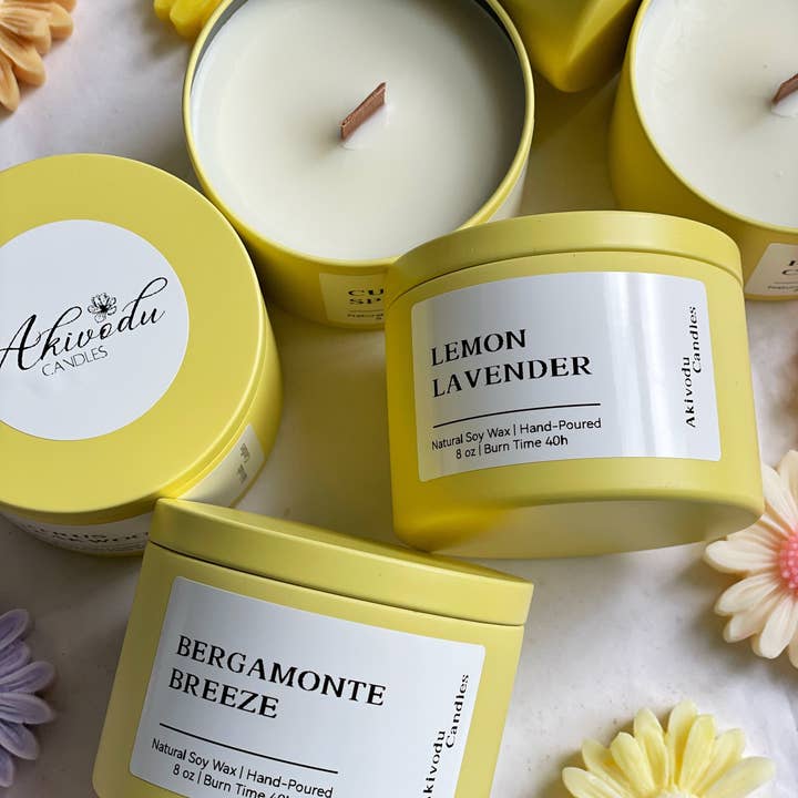 Akivodu Candles - Vente Bougie en bocal - Bougie d'été 8 oz mèche en bois | Plusieurs parfums2
