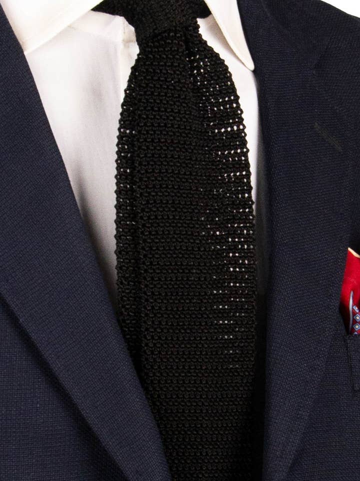 Black Solid Color Knitted Silk Tricot Tie TRI837 for wholesale by Graffeo Cravatte