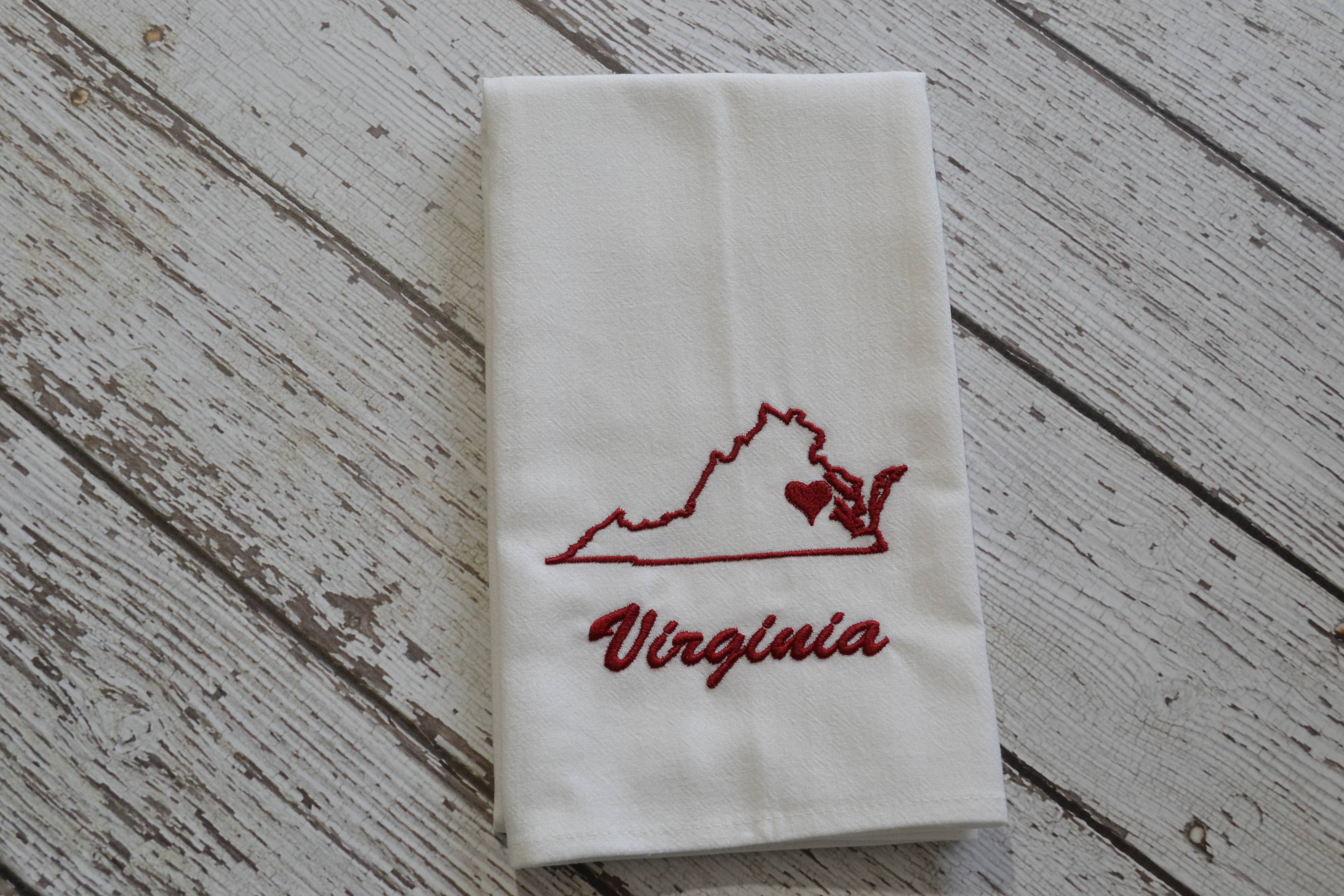 SewMuchMoreStore - Wholesale Tea Towel - State Tea Towel - Red - Embroidered Floursack Towel13