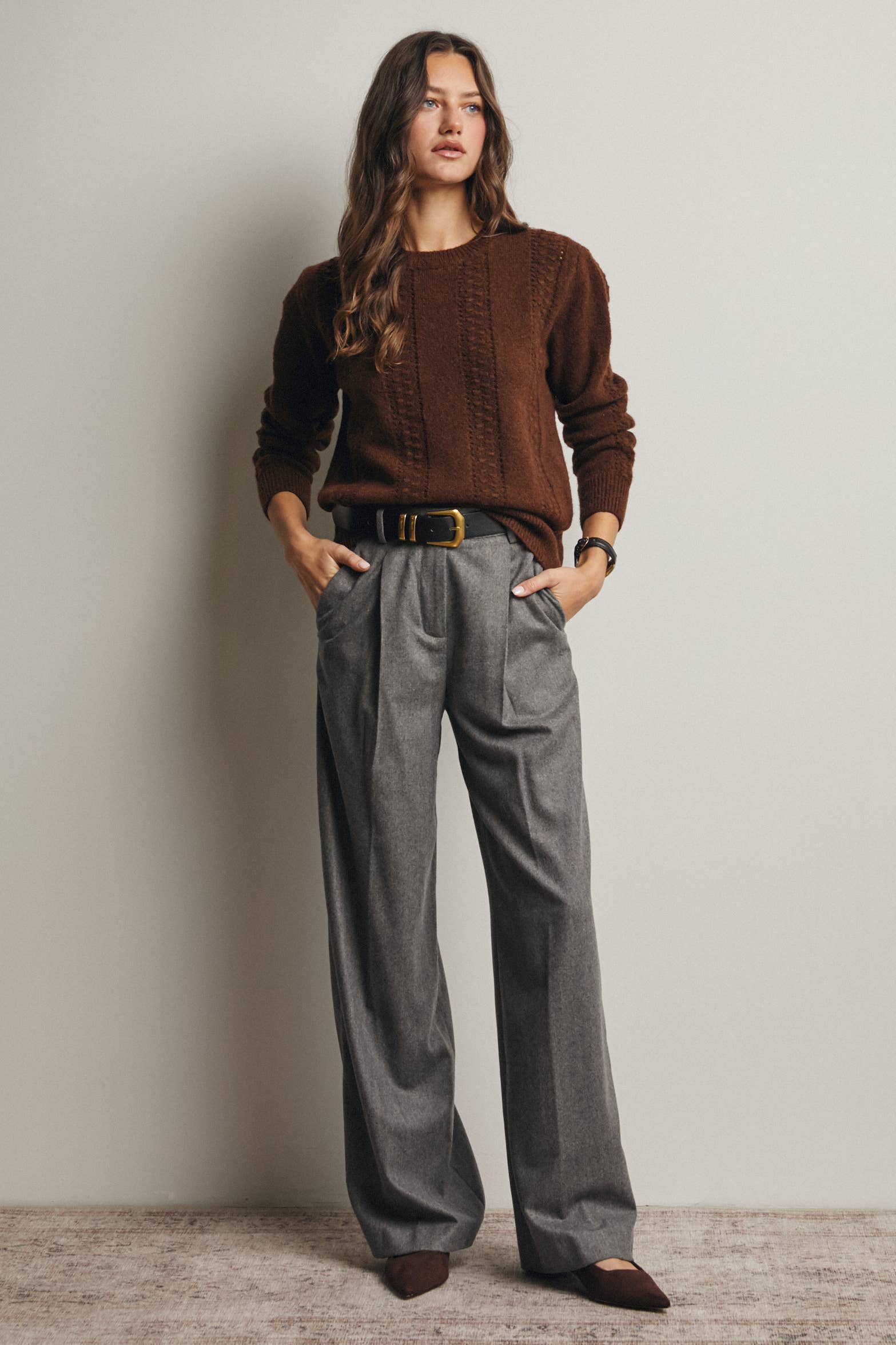 Forte - Wholesale Knit Sweater - Women's - Textured Cable Stitch Pullover Sweater FSW001618