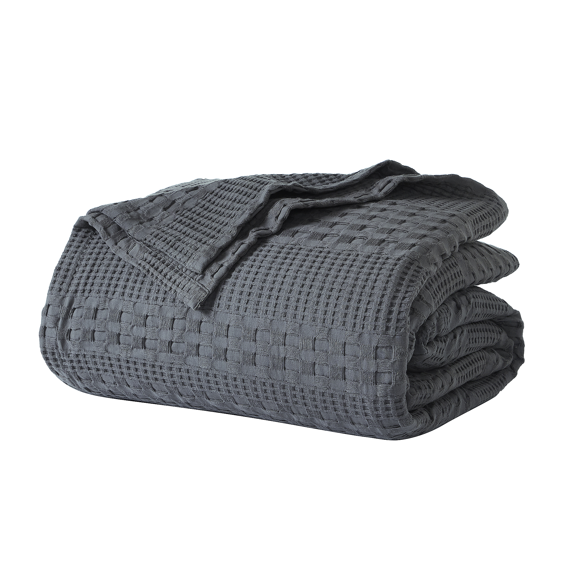VHC Brands - Wholesale Bedding Blanket - VHC Brands Dark Grey Waffle Weave Queen Blanket 90x90 - 100% Cotton, Lightweight Cover for Bed & Sofa2