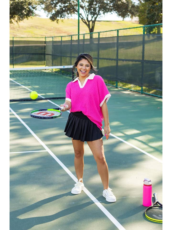 Pink Textured Polo Top, Hot Pink/White for wholesale on Faire