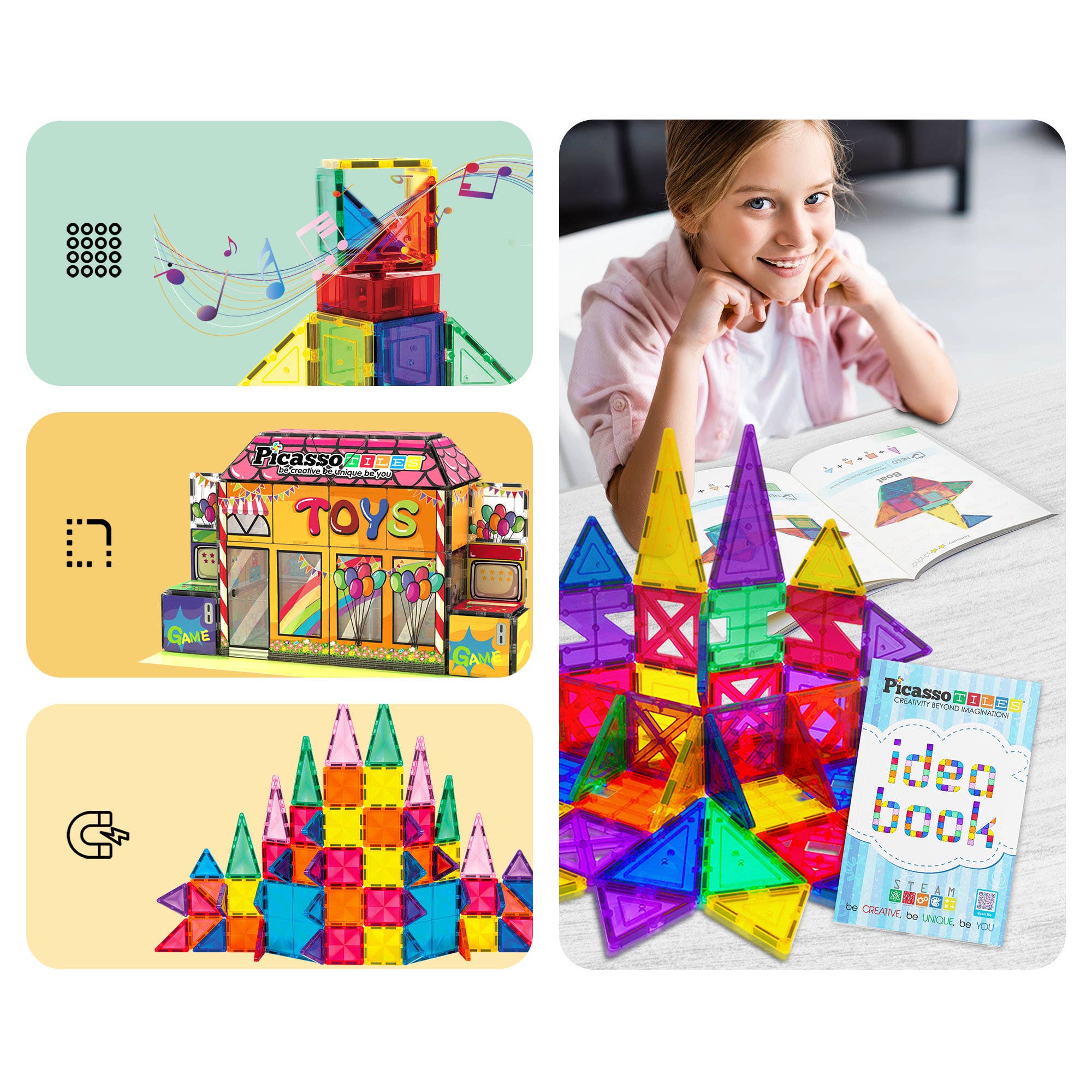 PicassoTiles – wholesale Building set – Child – PicassoTiles Idea Book for Toy Magnet Building Tile Set3
