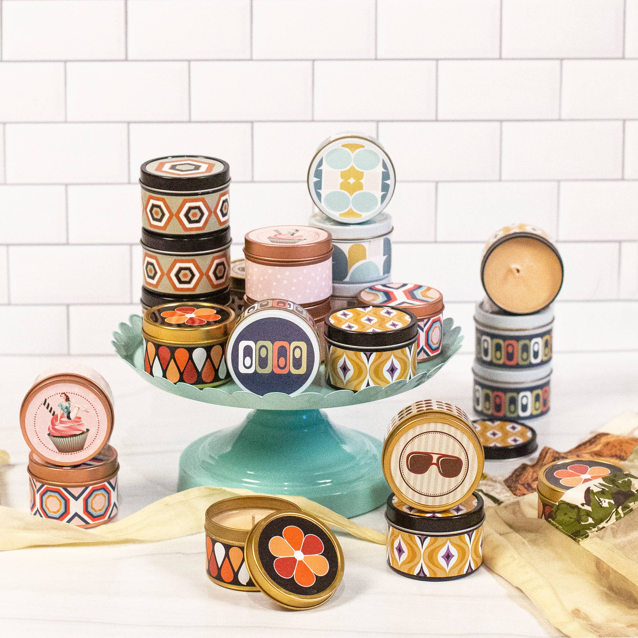 Mod Lounge Paper Company - Wholesale Travel Candles - Vintage Sunglasses Brown and Red Masculine Travel Candle3