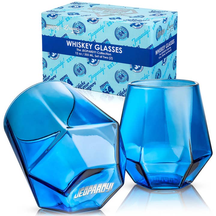 Jeopardy! 60th Diamond Celebration Glasses for wholesale by Dragon Glassware