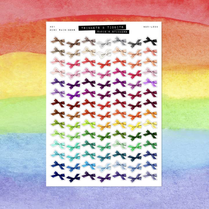 Mini Rainbow Bows • Trinkets & Tidbits Sticker Sheet for wholesale by Sadie's Stickers