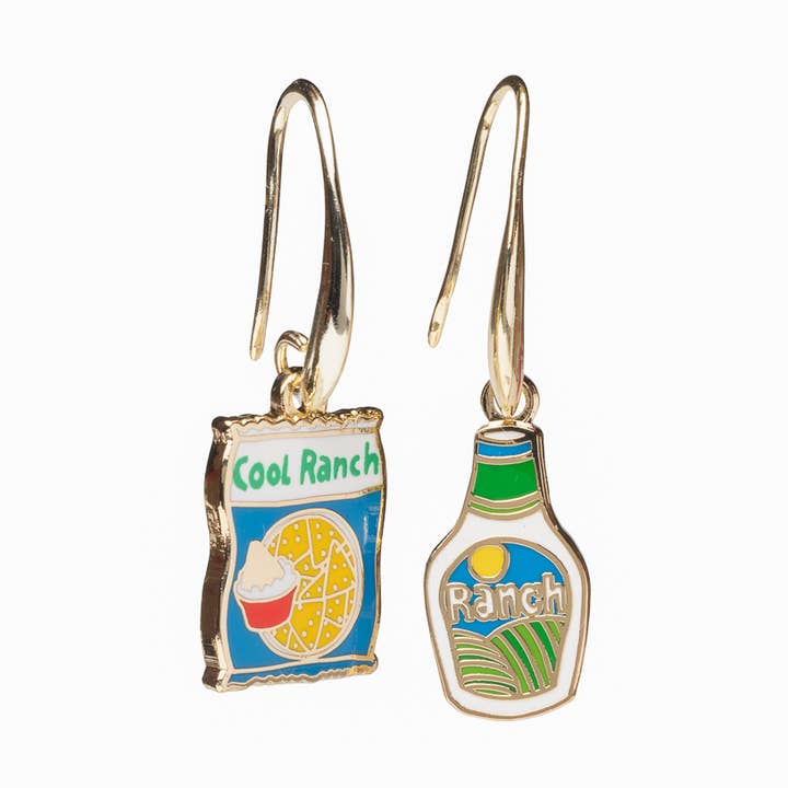Cool Ranch Dressing Ohrringe — Goldener Junk-Food-Schmuck für den Großhandel von Yellow Owl Workshop