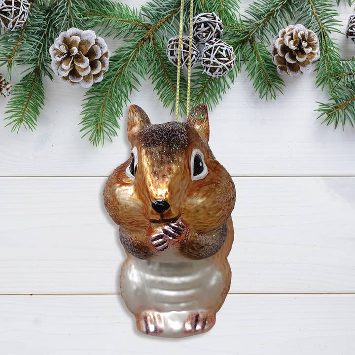 OrnamentallyYou - Wholesale Ornament - Chipmunk Glass Christmas Tree Ornament