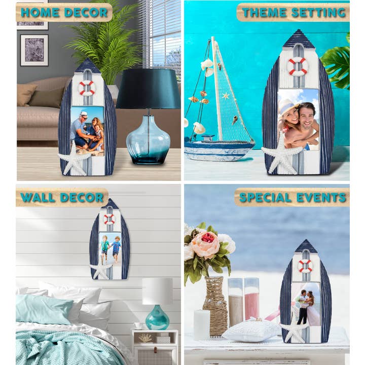 Cota Global - Wholesale Picture Frame - Nautical Decor - Blue Stripes Boat Frame Large 3.5'X5'2