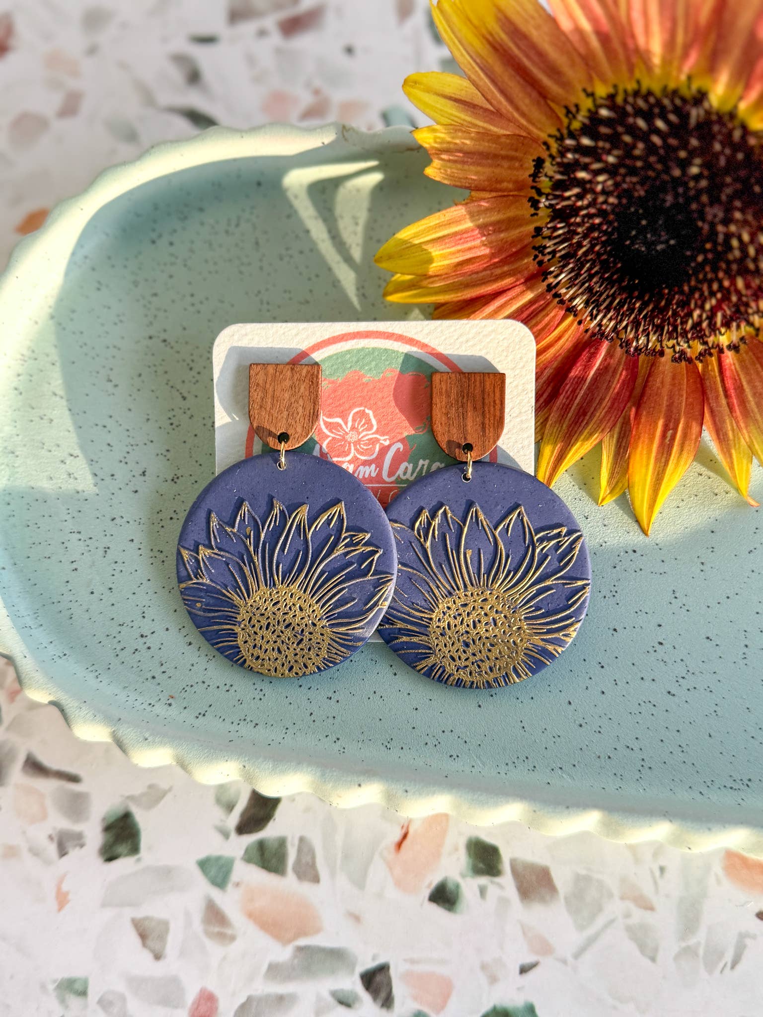 Anam Cara Clay Goods - Wholesale Dangle Earrings - Sunflower Edge Drops Polymer Clay Earrings8