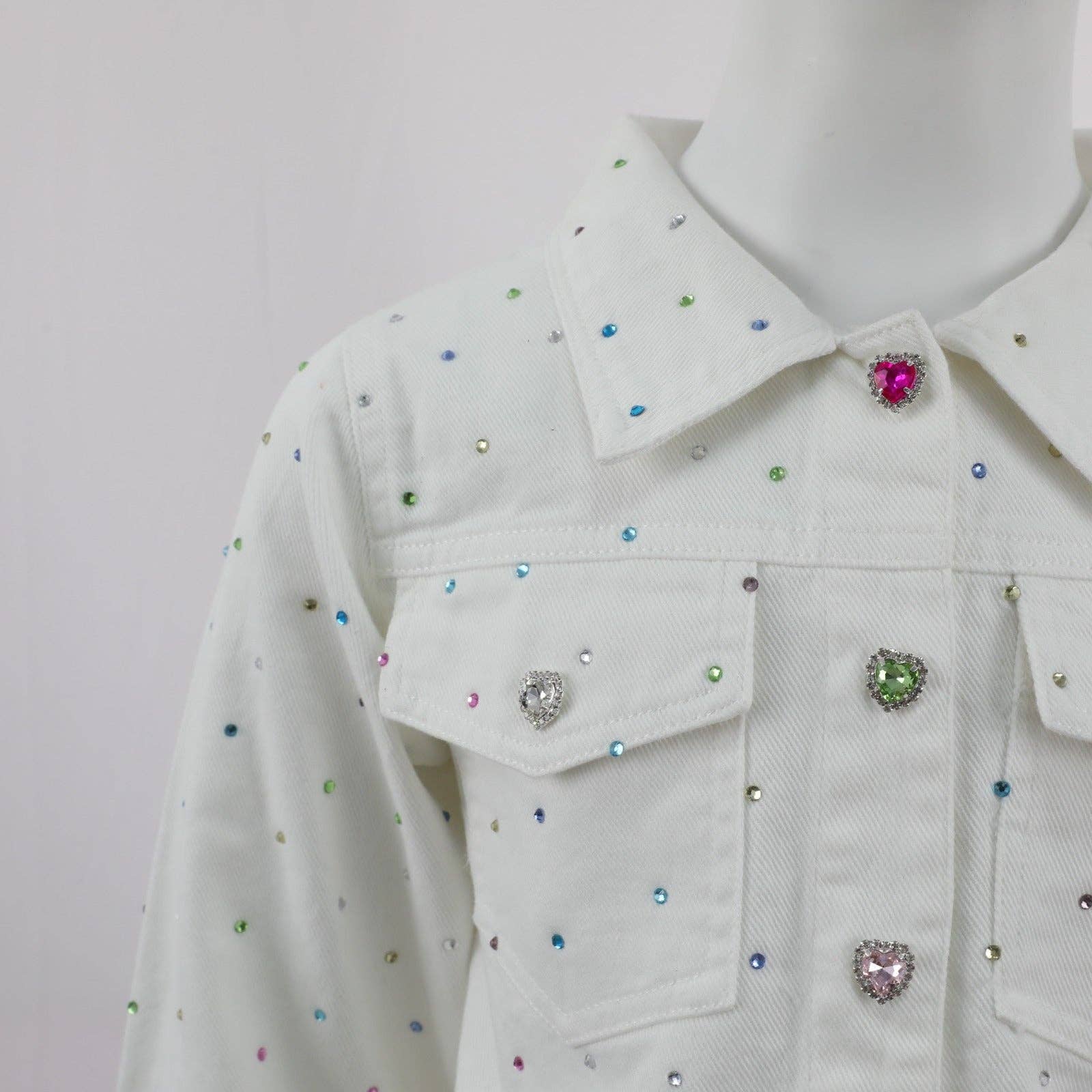 Ellie and Mila - Vente Ensemble haut et jupe – enfant - Ensemble Gemmes en Denim Blanc - Veste et Jupe tendance8