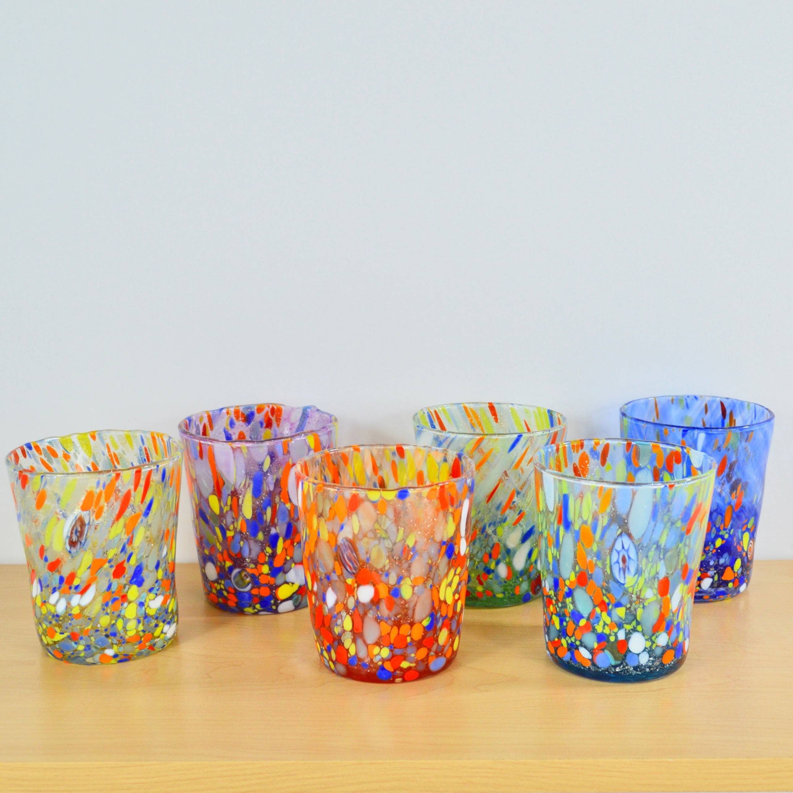 Via Graceffo – wholesale Drinking glass/cup – Murano Glass Set of 6 Multicolored Tumblers - Franco2
