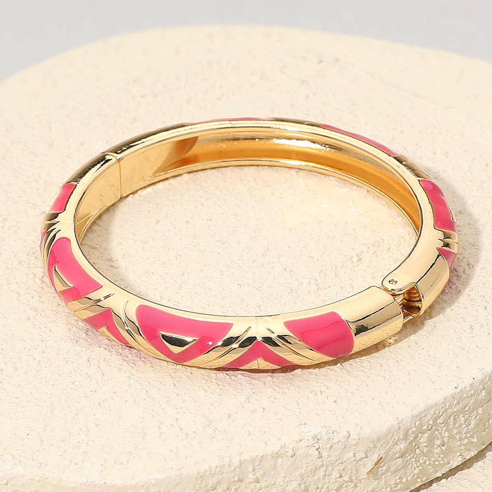 Sensibling Corp. - Wholesale Bangle Bracelet - Geometric Pattern Enamel Inlay Hinged Bangle Bracelet2