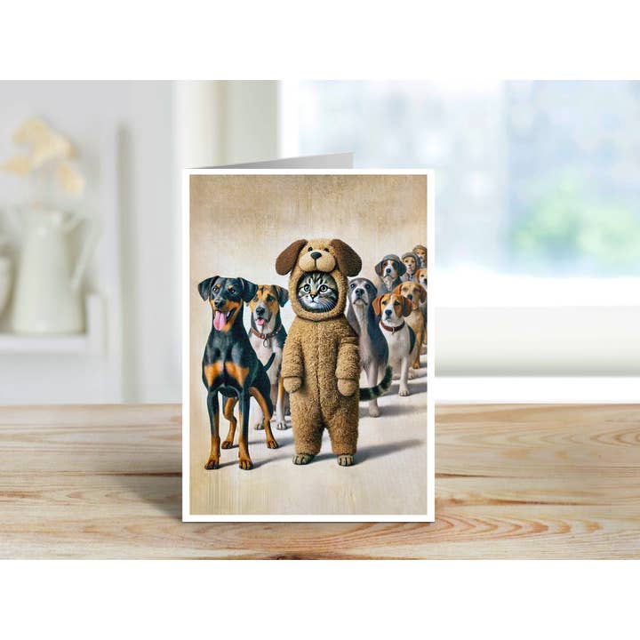 Salty Alyce - Wholesale Everyday Greeting Card - Fur-Real Imposter: The Cat in Paw-suit Blank Card LL4