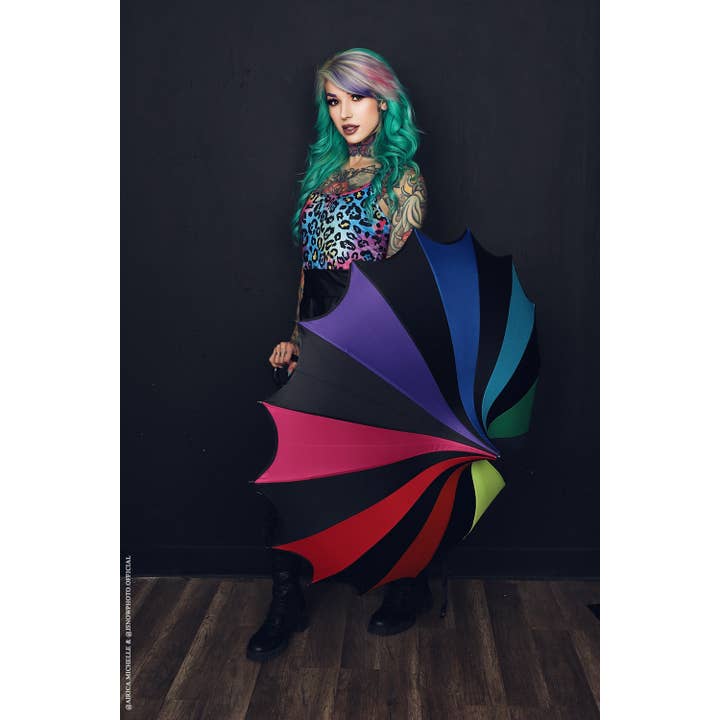 vampirefreaks - Vendita all'ingrosso Ombrello - Donna - Ombrello a pagoda con bordo a ali di pipistrello « Gothic Rainbow »7