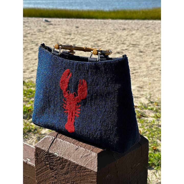 NAVY JANE - Wholesale Clutch Bag - Women's - Falmouth Navy Beaded Purse With Red Lobster Design1