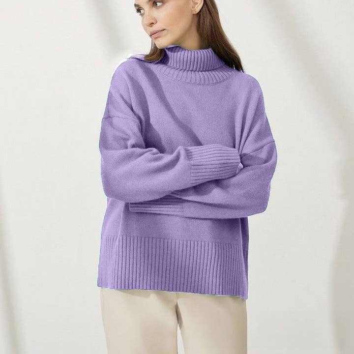 OceanusSwim - Wholesale Knit Sweater - Women's - Loose Fit Solid Color Turtleneck Knit Sweater1