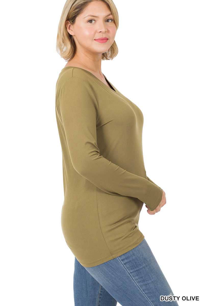 Vanilla Monkey - Wholesale Tunic - Women's - Plus Size Brushed Microfiber Long Sleeve V-neck Tee8
