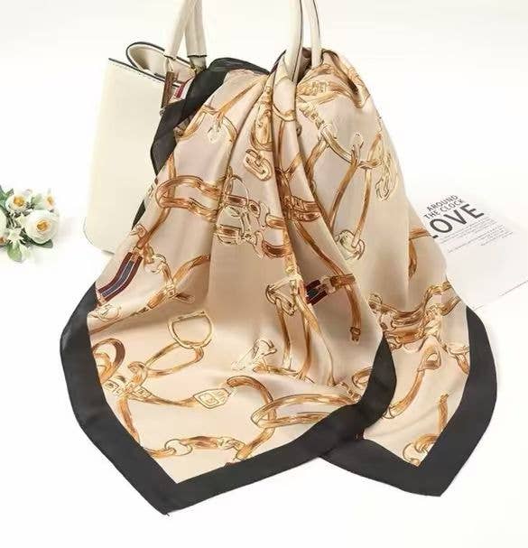 COSMOS - Wholesale Head Scarf - Women's - 70x70 Square Scarf Silk Effect Golden Chains Elegant1