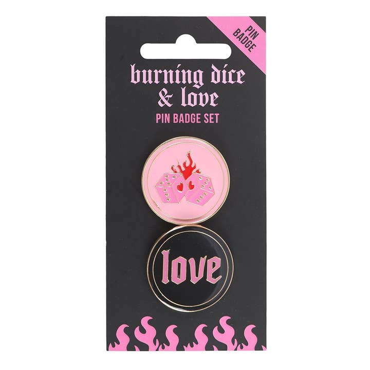 WONDER IMPORTS AUSTRALIA - Wholesale Lapel pin/button - Flaming Dice and Love Pin Badge Set1