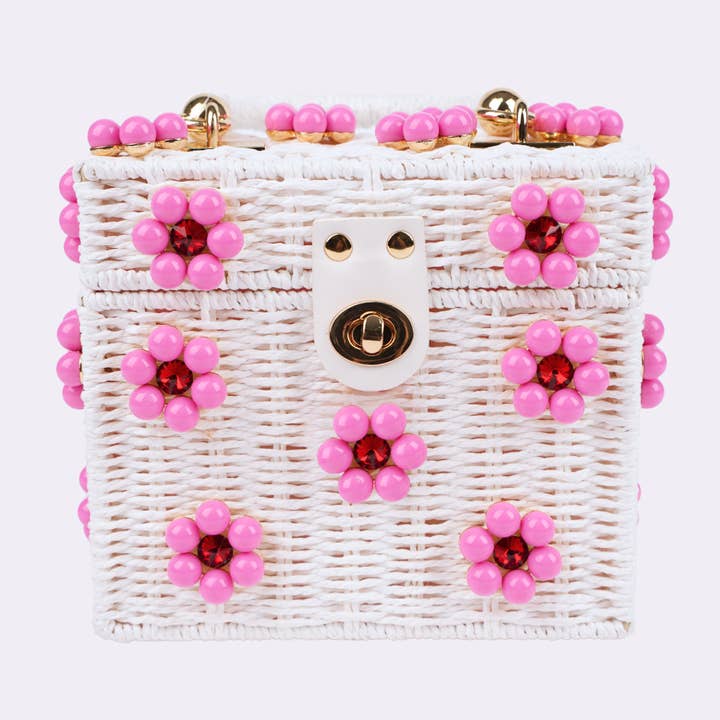 By Jenna Lee - Wholesale Top Handle Bag - Women's - Wicker Bucket Daisy Flower Purse10