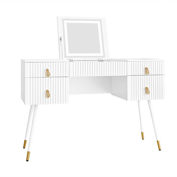 Vit sminkbord med LED-spegel justerbar ljusstyrka med 4 lådor (utan stolar) SCAAVRENS för wholesale av Urban Meuble