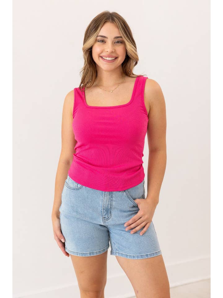 Bella Square Neck Rib Knit Tank Top, Pink for wholesale on Faire