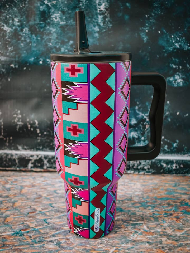 Purple Vintage Geo 40oz Tumbler for wholesale by Flying S Company