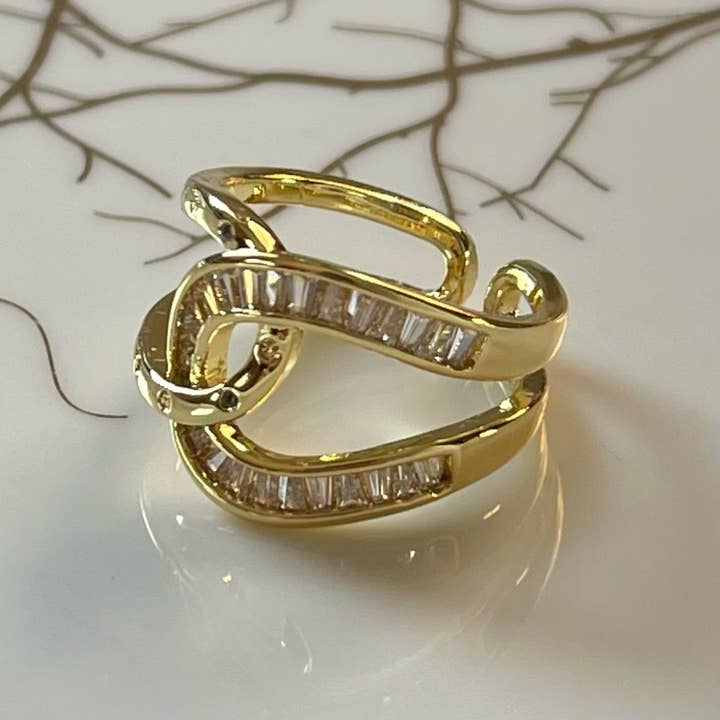 Loli - Wholesale Multi-Stone Ring - Bold Knot Sparkling Gemstone Adjustable Ring, Elegant Design