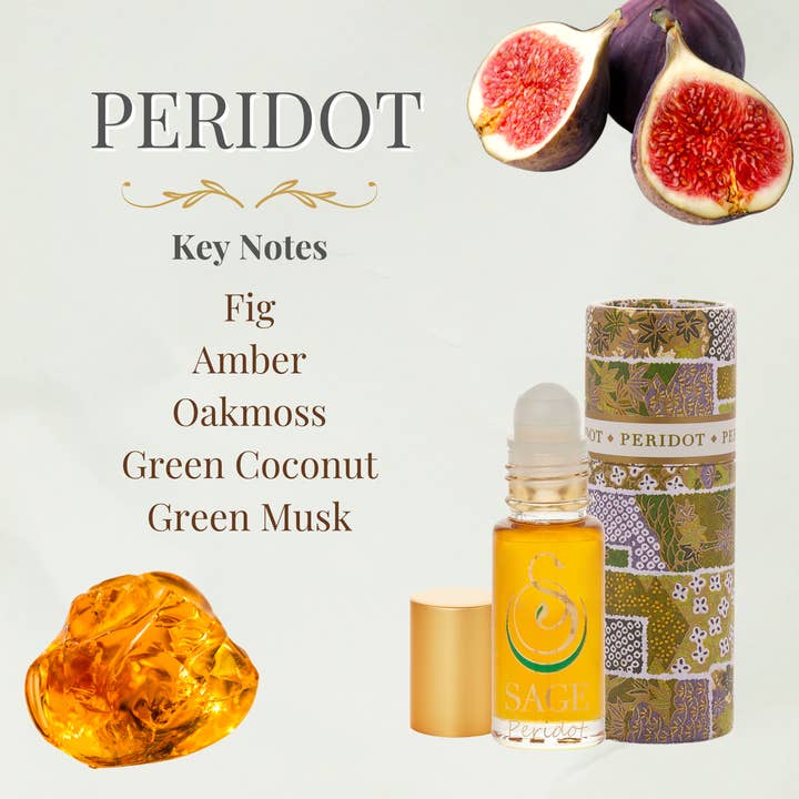 The Sage Lifestyle - A Gemstone Perfumery - Wholesale Roll-On Fragrance - Peridot Gemstone Perfume Oil Concentrate Roll-On- 1/8 oz