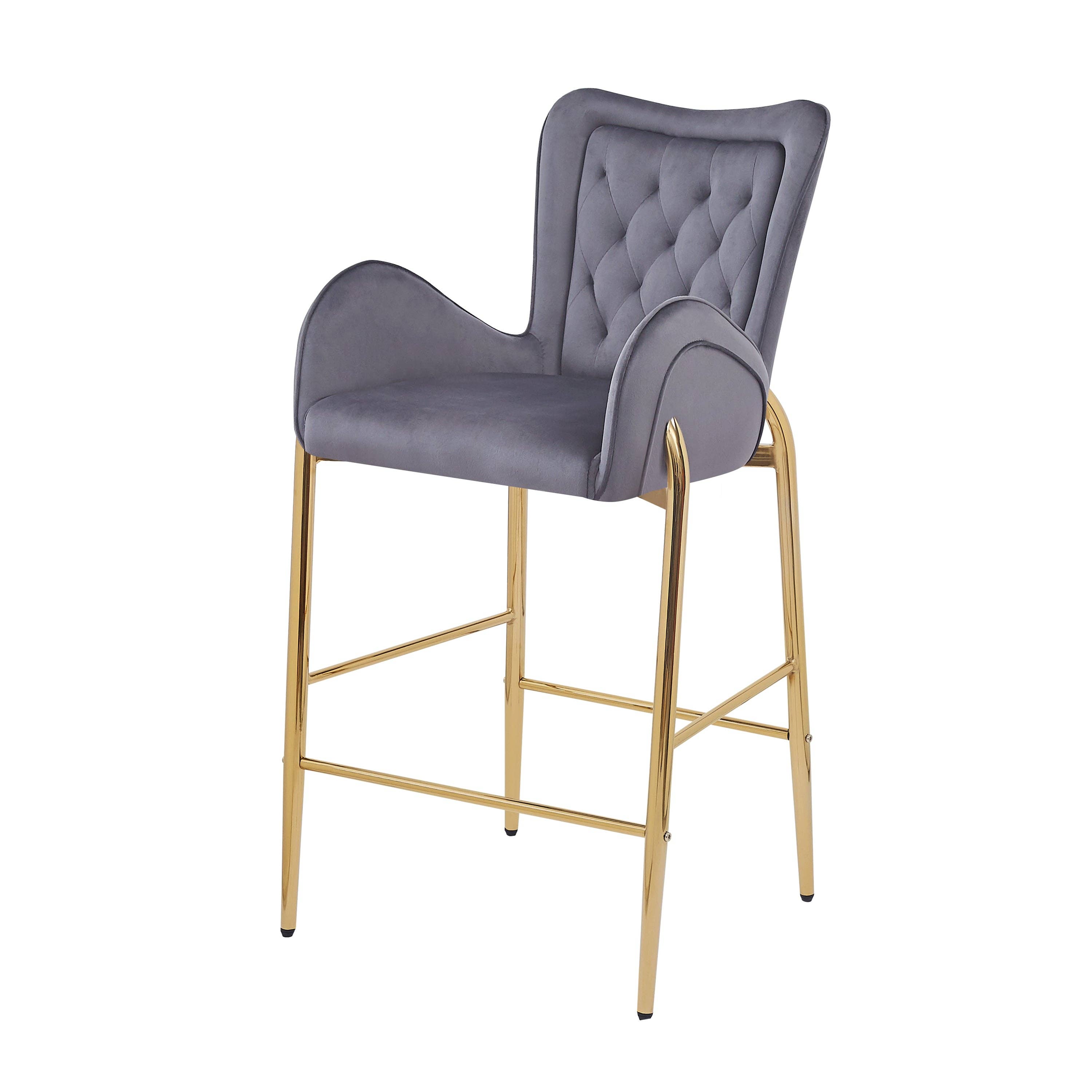 39F Inc. - Wholesale Stool - 28.75in Gray Velvet Counter Stools with Gold Legs, 2pk10