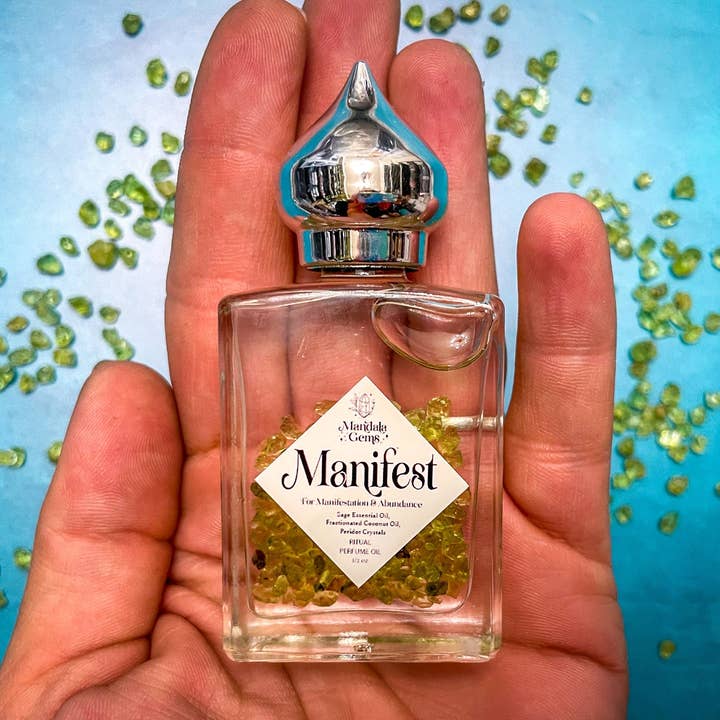 Mandala Gems - Wholesale Fragrance Oil - MANIFEST Perfume Oil for MANIFESTATION with Peridot + Sage essential oil1