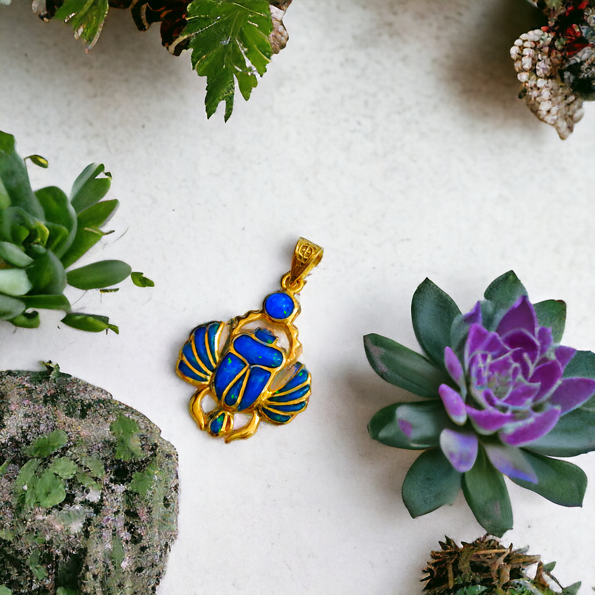 ALADDIN'S LAMP JEWELRY - Wholesale Individual Charm/Pendant - Gold Winged Royal Scarab Of Regeneration Blue Opal Pendant11