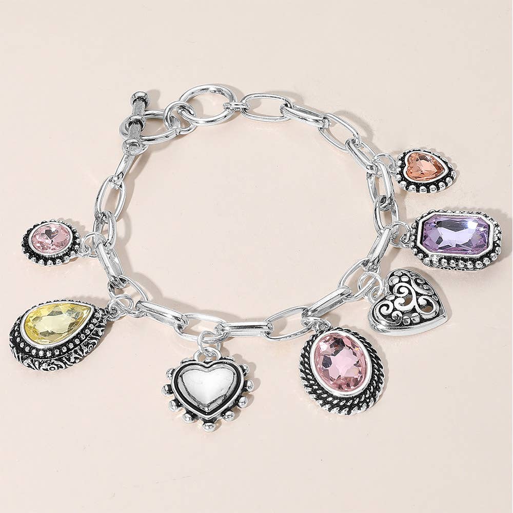 Sensibling Corp. – Großhandel Armband mit Charms/Anhängern – Tropfenförmiges Oval Rundstein Metallherz Anhänger Armband6