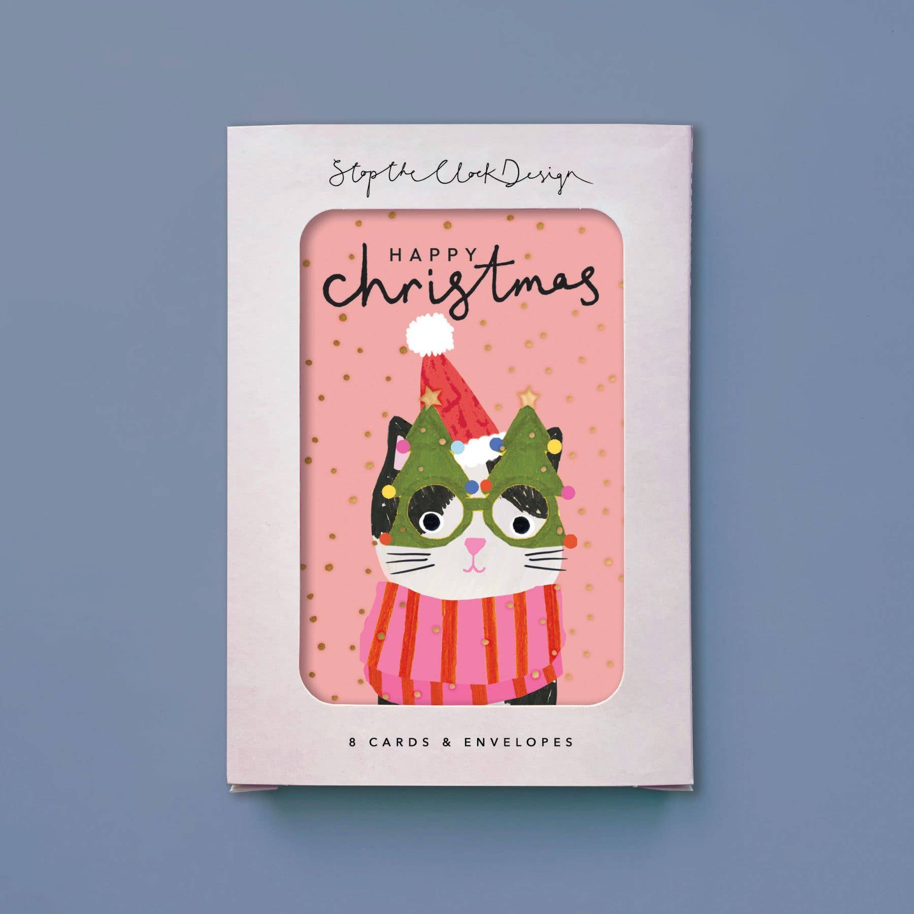 Stop the Clock Design - Vente Cartes de Noël - HLC51 - Chat de Noël Heureux